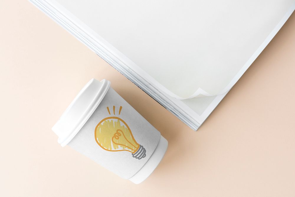 Light bulb drawn on a paper cup