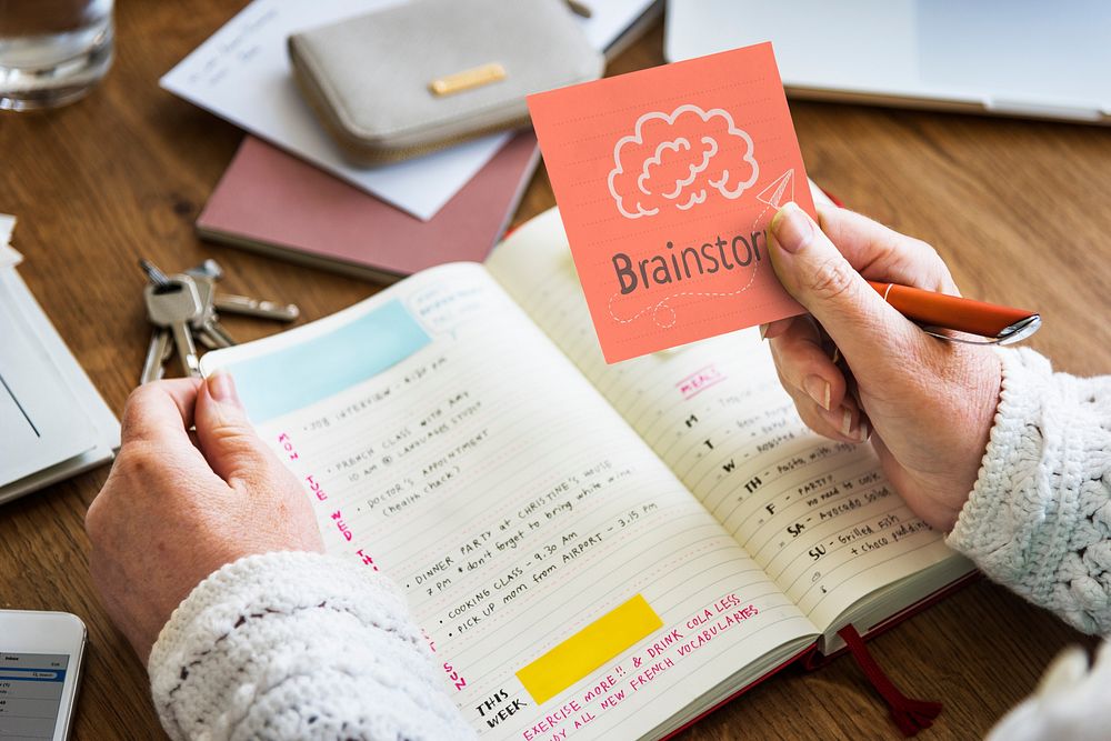 Hand holding Brainstorm on a sticky note