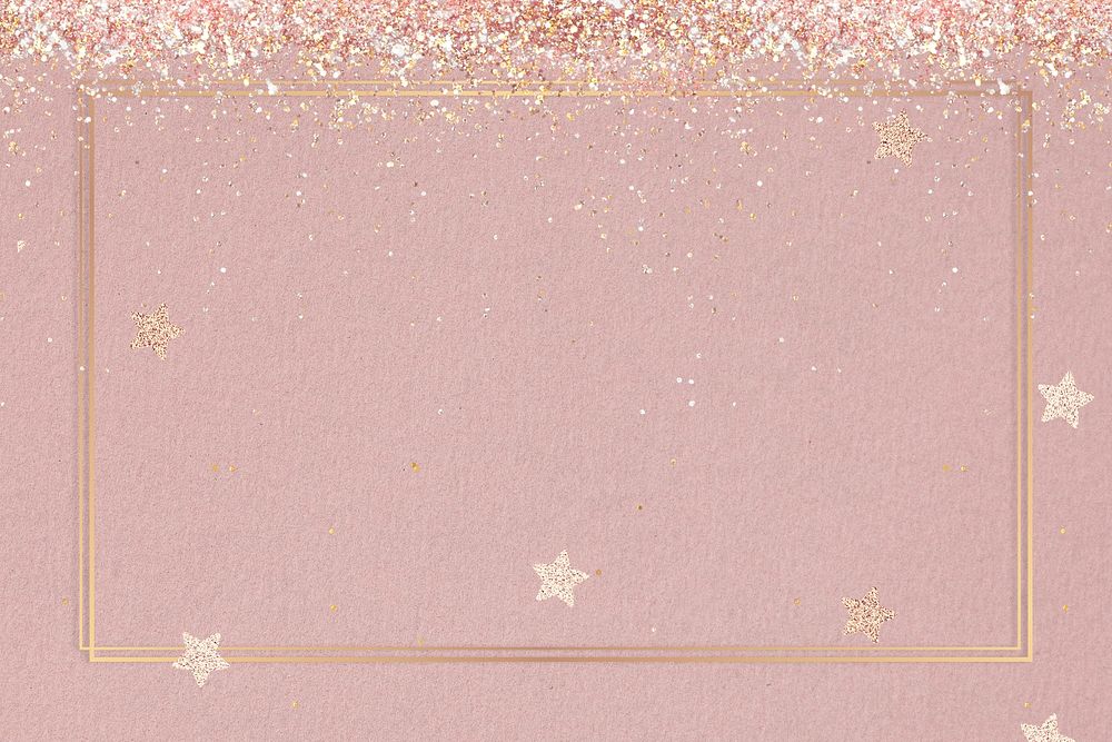 Glittery star pattern psd frame pink background