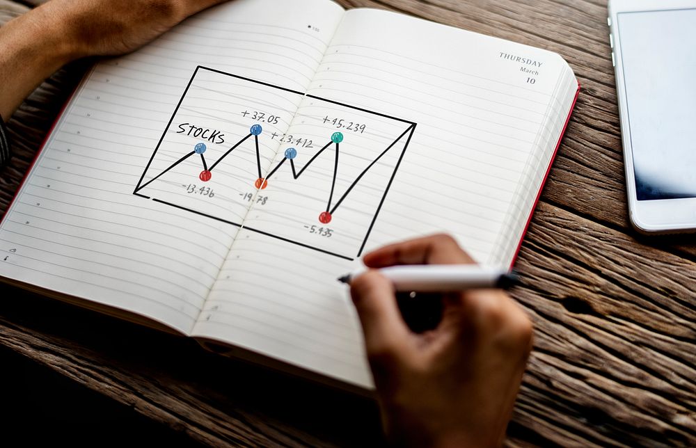 Stock market graph on a notebook