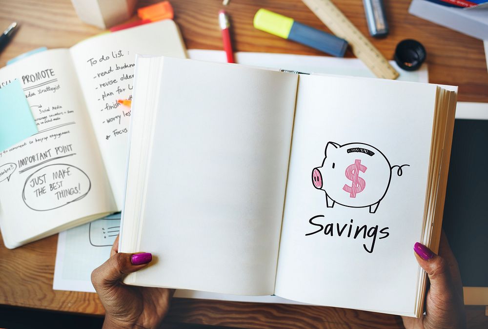 Piggy bank drawing on a notebook