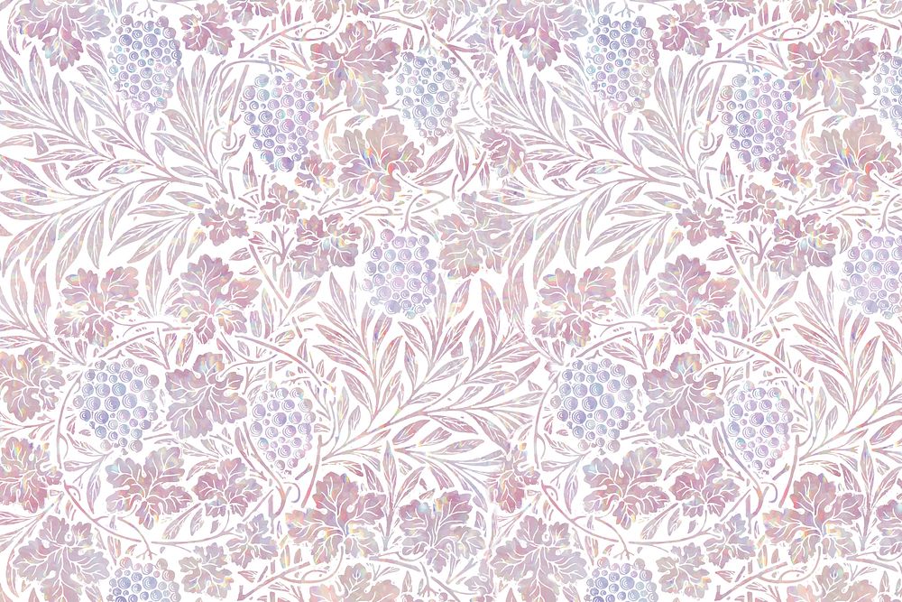 Vintage pink floral holographic vector pattern remix from artwork by William Morris