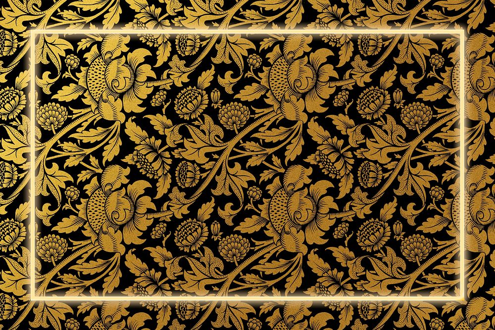 Gold floral pattern psd frame remix from artwork by William Morris