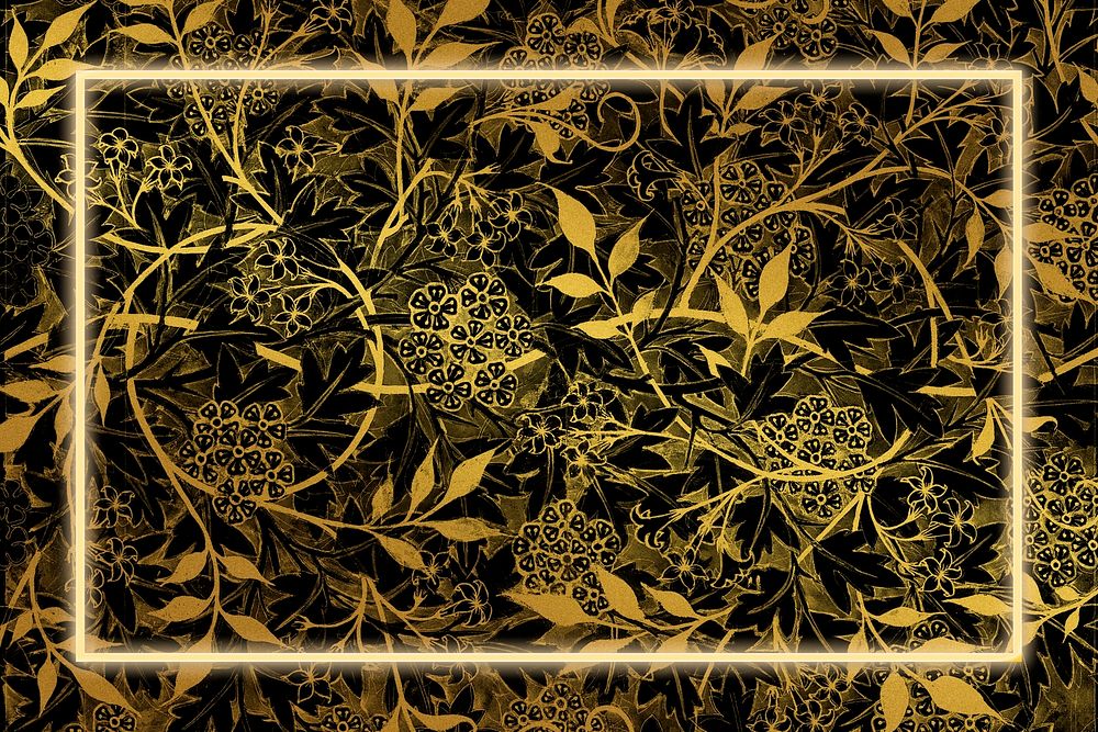 Gold floral pattern psd frame remix from artwork by William Morris