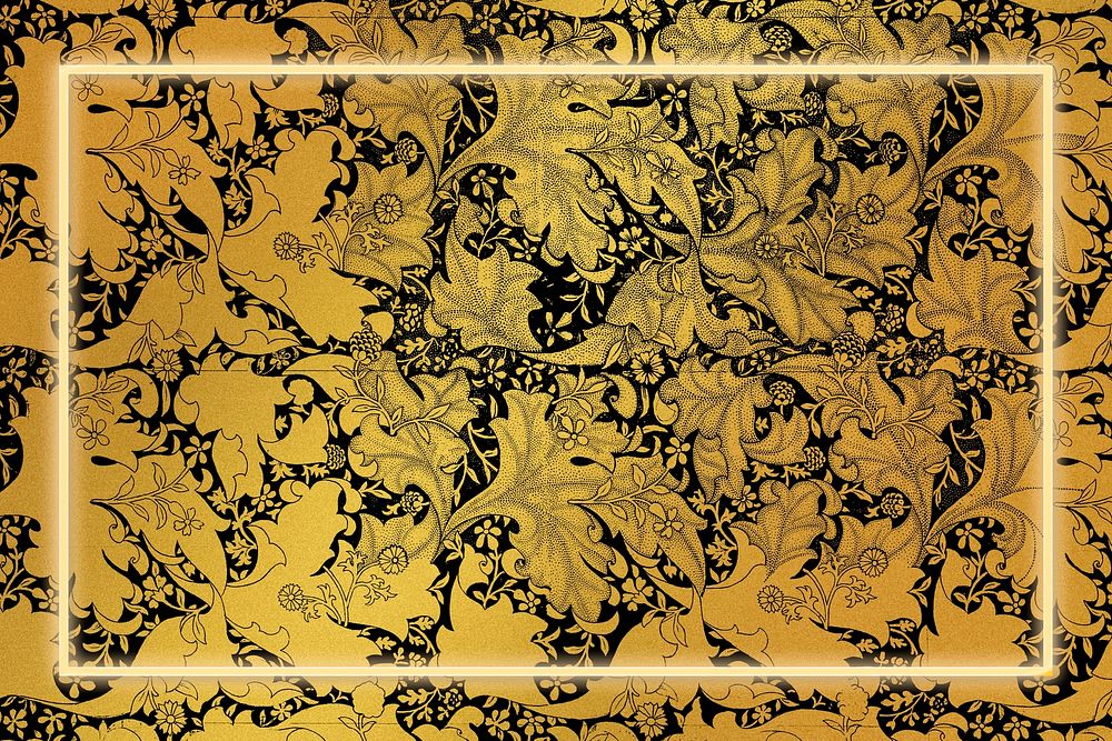 Golden botanical frame pattern remix from artwork by William Morris