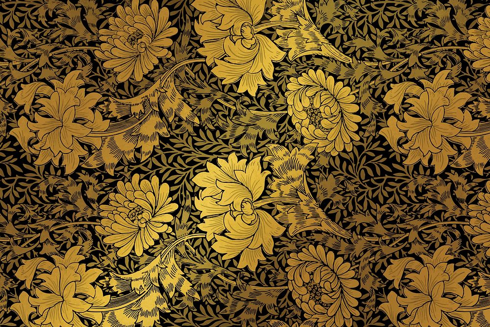 Luxury golden floral background vector remix from artwork by William Morris