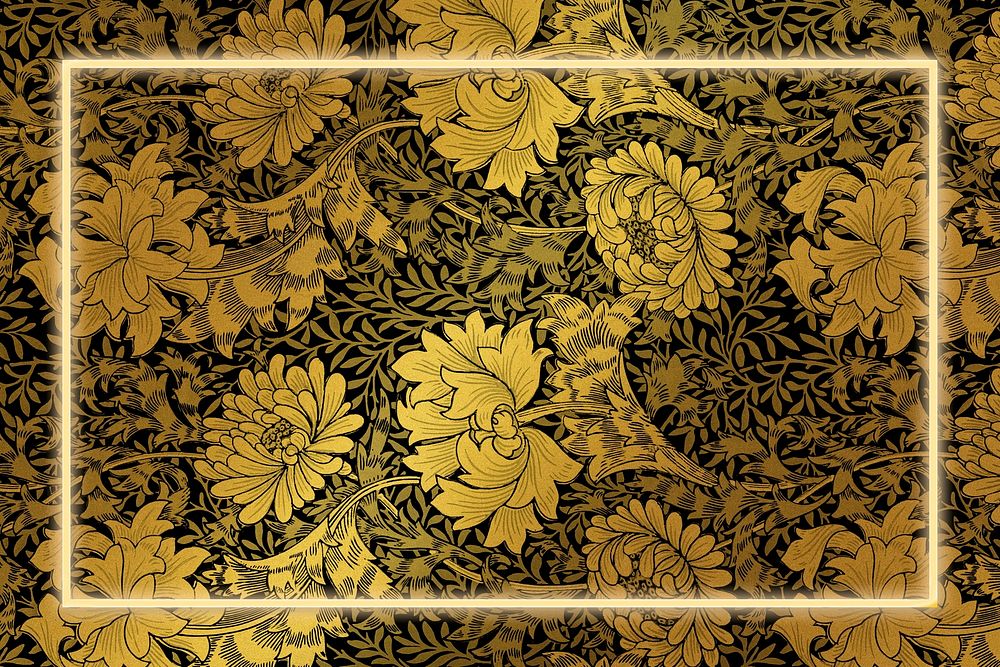 Gold botanical frame pattern psd remix from artwork by William Morris