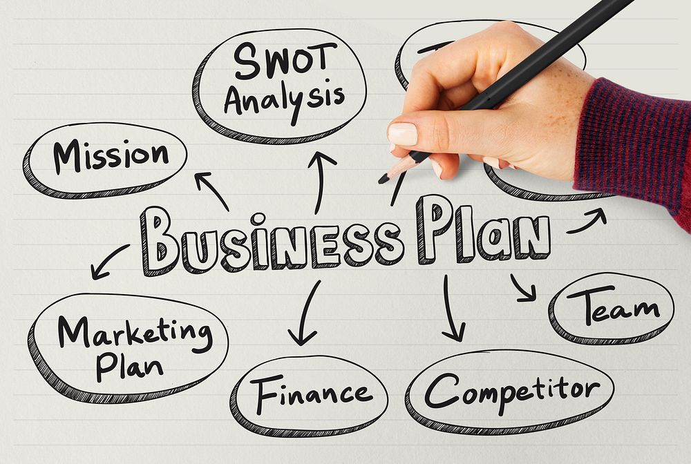 Woman drawing business plan on a board