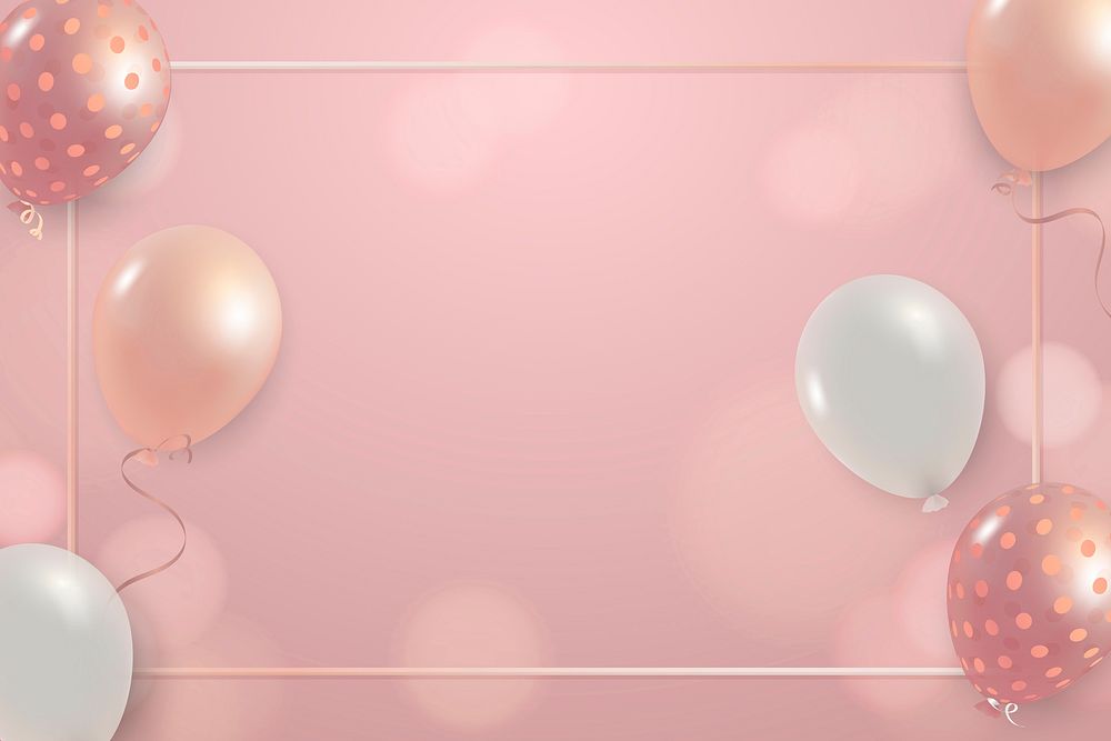 Festive pink new year vector frame celebration balloons bokeh background