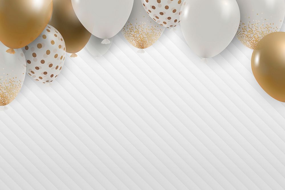 Festive white new year vector border gold balloons corduroy background