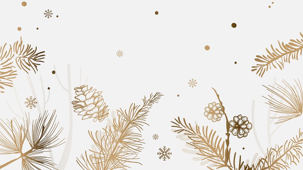Gold Christmas desktop wallpaper, aesthetic snowy festive background 