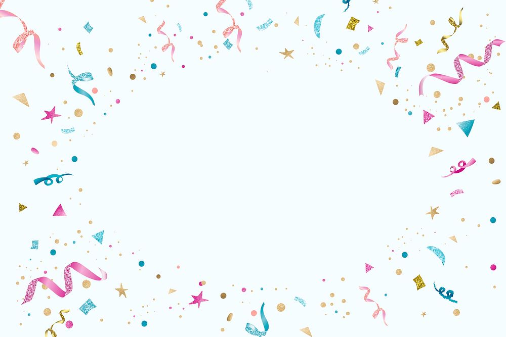 Blue ribbons festive new year party frame background with design space