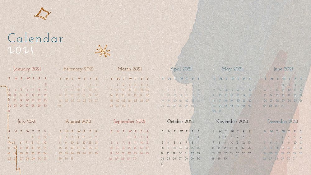 2021 calendar editable template on watercolor and paper texture