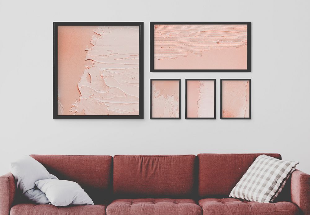 Photo frame mockups psd peach painting on wall