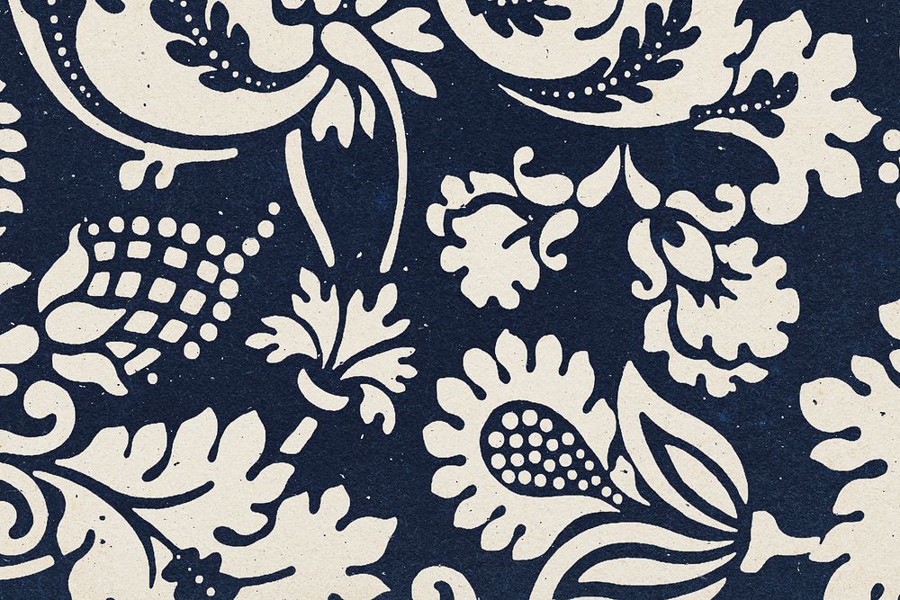 William Morris floral background psd indigo botanical pattern remix