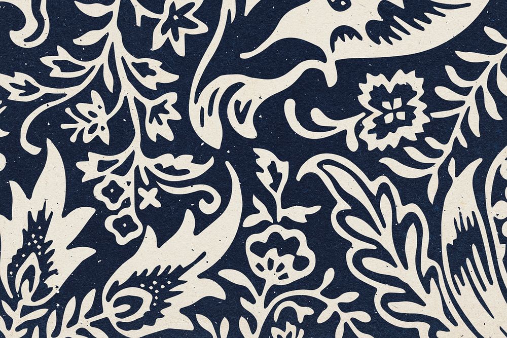 Indigo floral pattern background psd remix artwork from William Morris