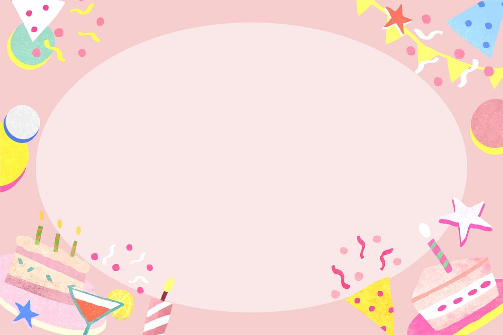 Cute birthday round frame vector pink celebration