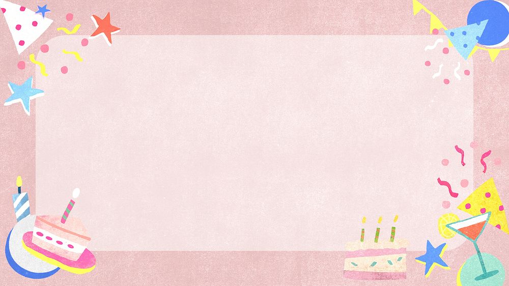 Pink birthday rectangle frame psd cute celebration