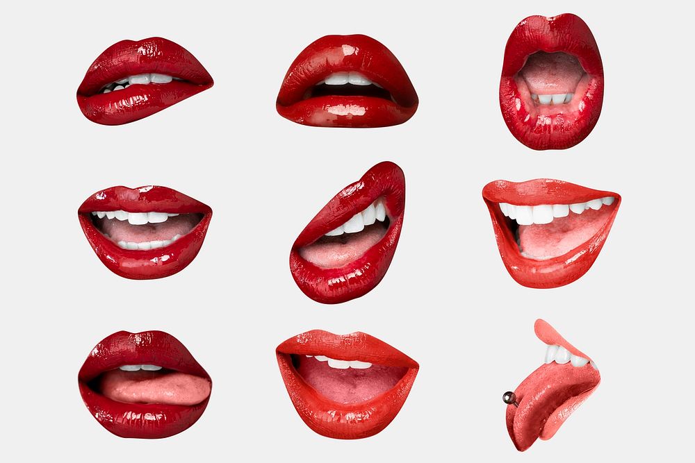 Woman's red lips expression psd flirty Valentine&rsquo;s day collection