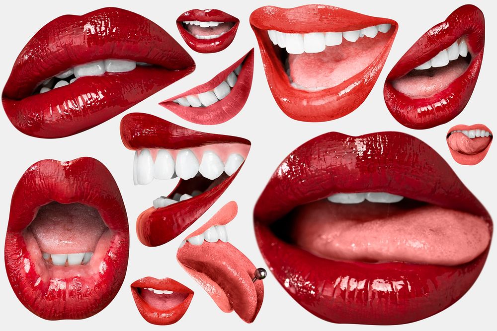 Flirty lips expression psd stickers for Valentine&rsquo;s day set