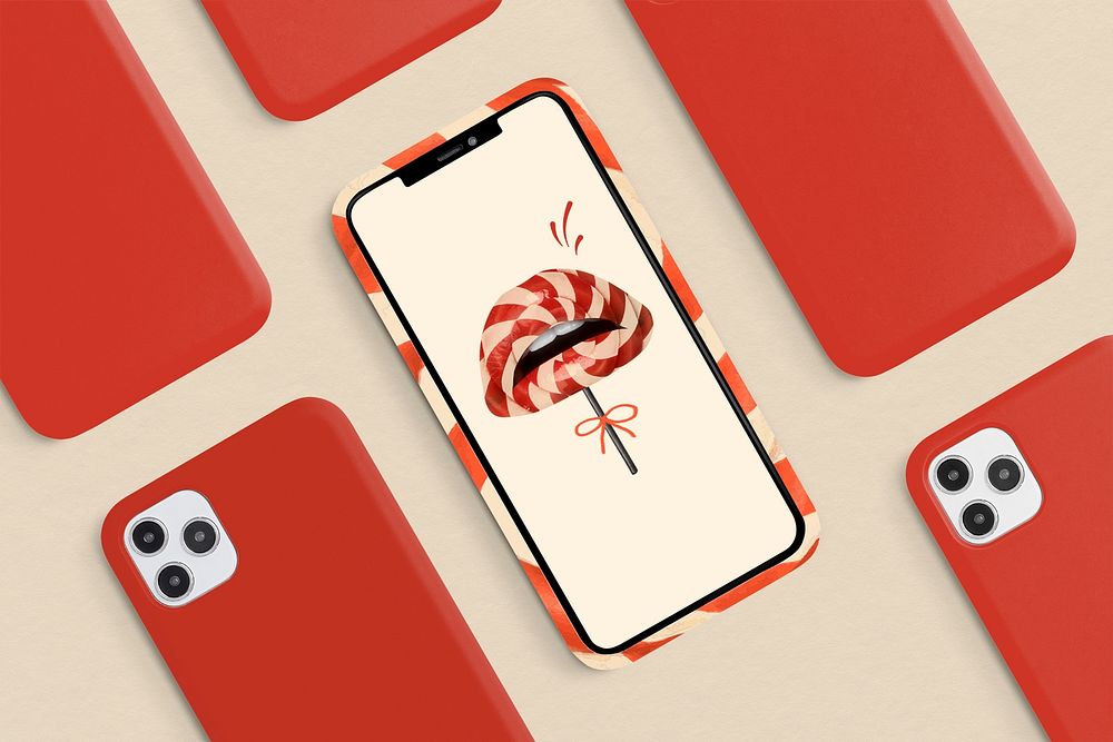 Red phone case mockup psd Valentine&rsquo;s day theme