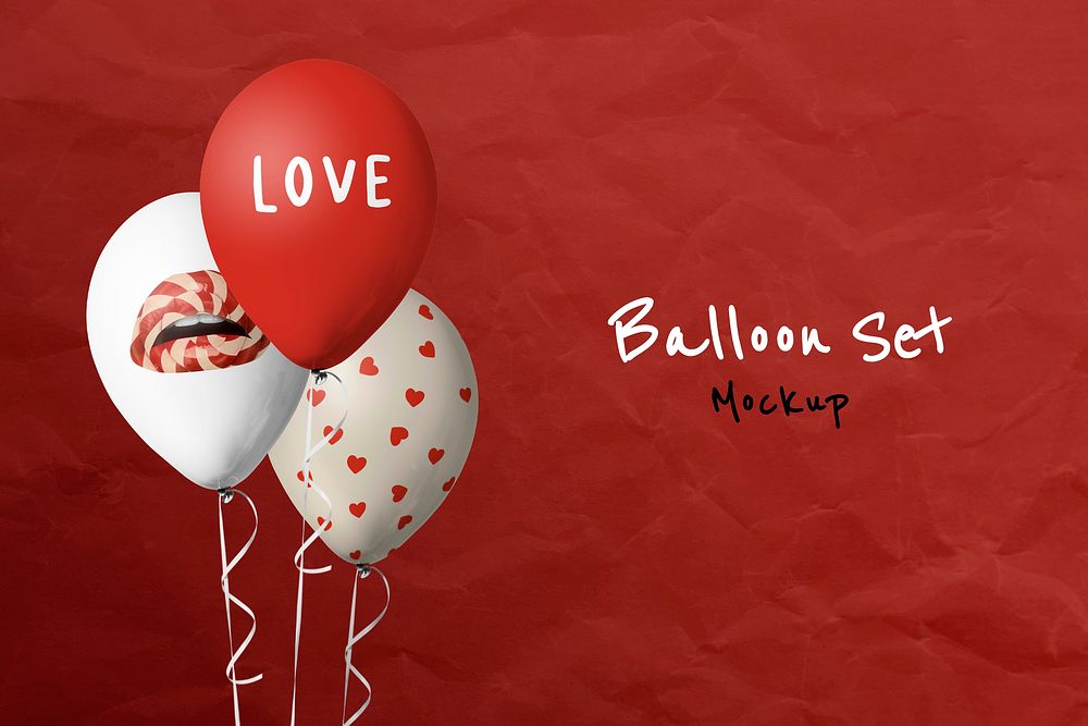 Valentine&rsquo;s celebration balloons mockup psd white and red set