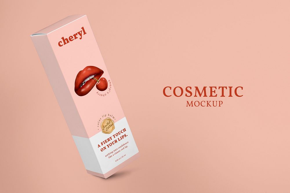 Red lipstick box mockup psd for cosmetic packaging advertisement