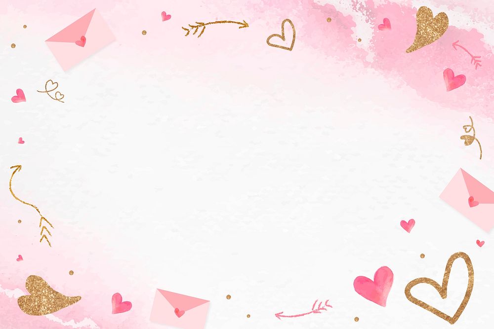 Valentine&rsquo;s gold heart frame psd pink background