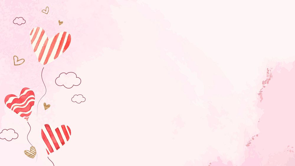 Heart balloon Valentine&rsquo;s background with watercolor texture