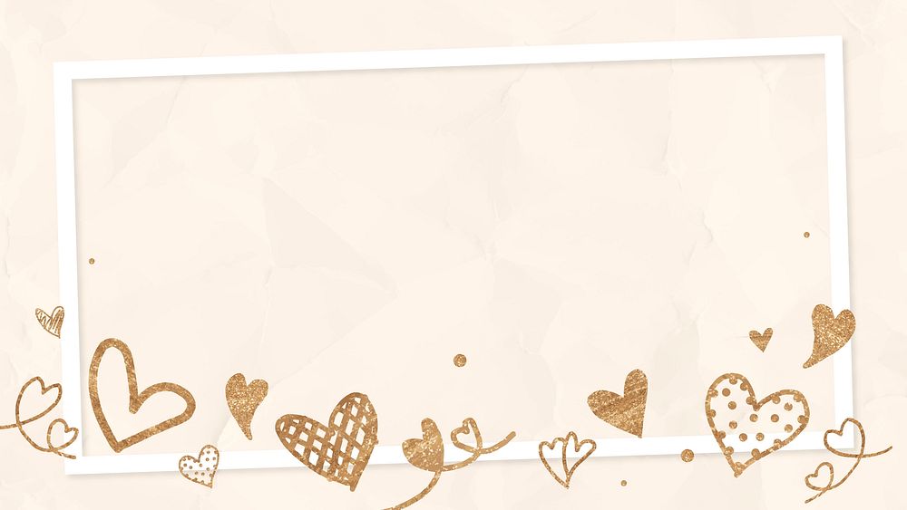 Valentine&rsquo;s gold heart frame beige crumpled background