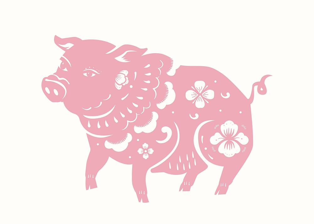 Pig year pink traditional Chinese zodiac sign illustration
