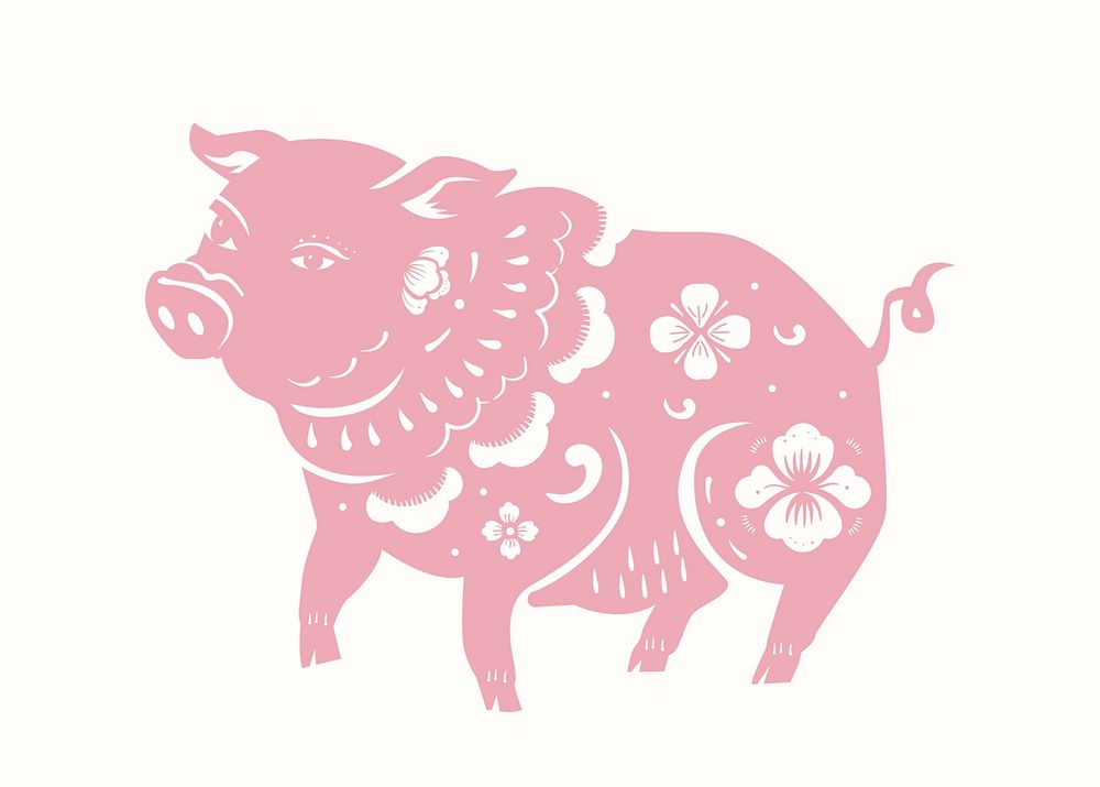 Pig year pink psd traditional Chinese zodiac sign sticker