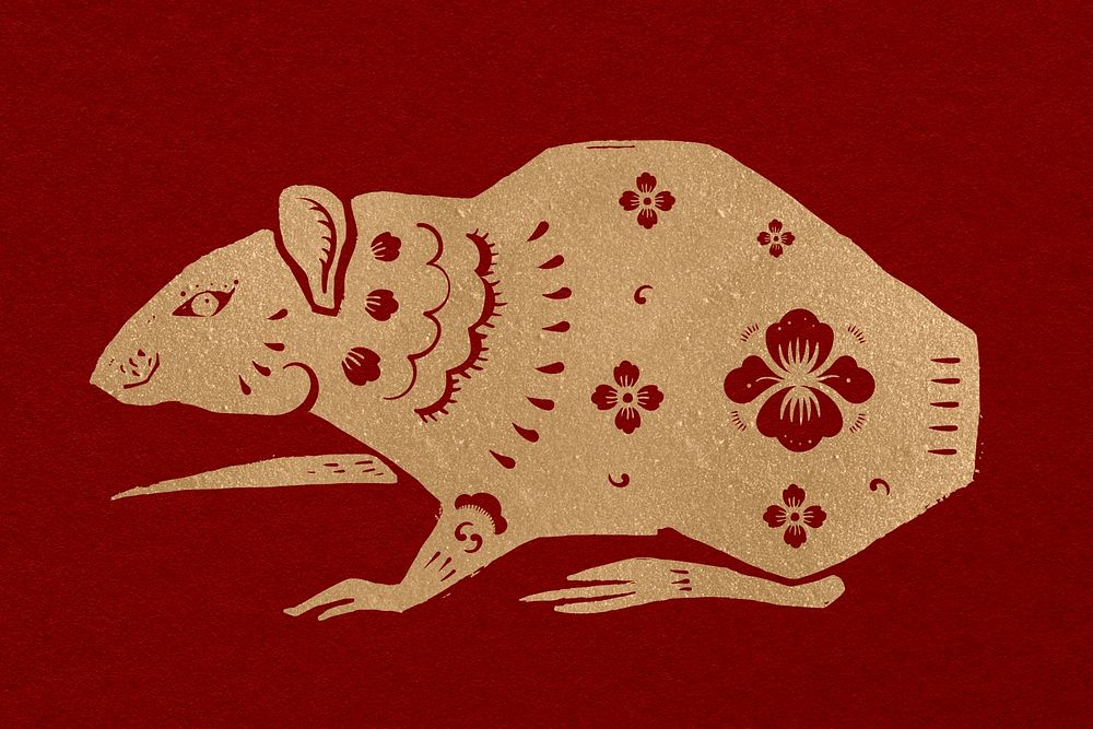 Year of rat gold Chinese horoscope animal illustration