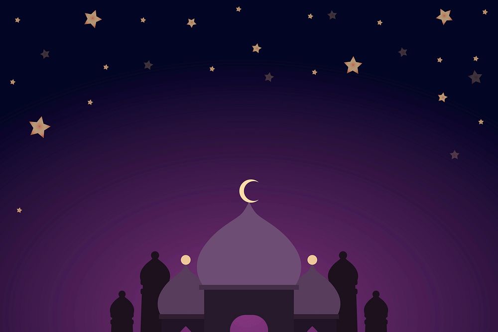 Purple mosque silhouette background vector Eid Mubarak and Ramadan Kareem illustration