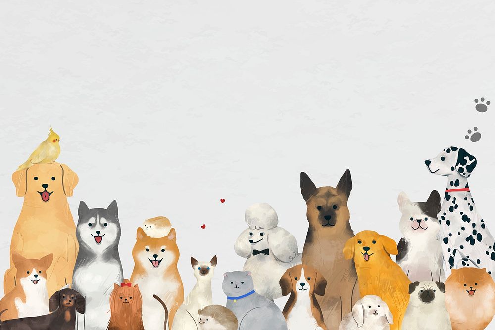 Dog background psd with cute pets illustration