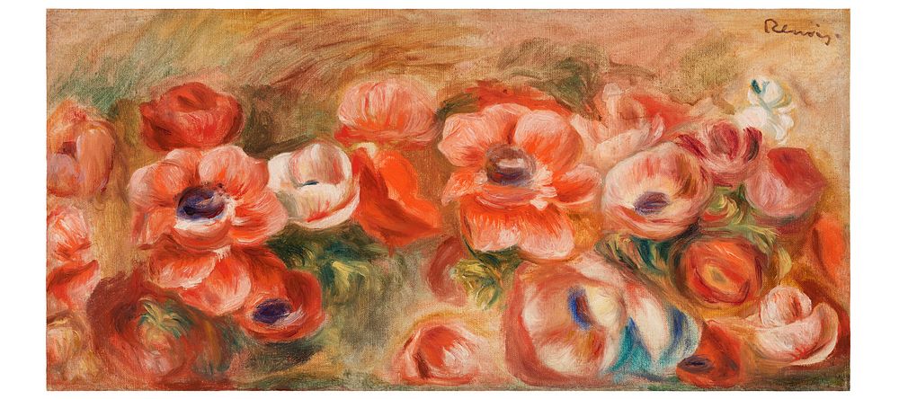 Renoir flower art print. Anemones painting (1912) by Pierre-Auguste Renoir. Original from Barnes Foundation. Digitally…