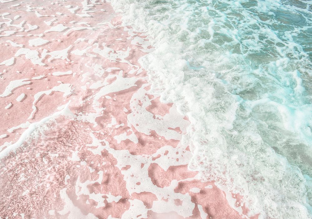 Pastel beach background, pink sand and cleared ocean