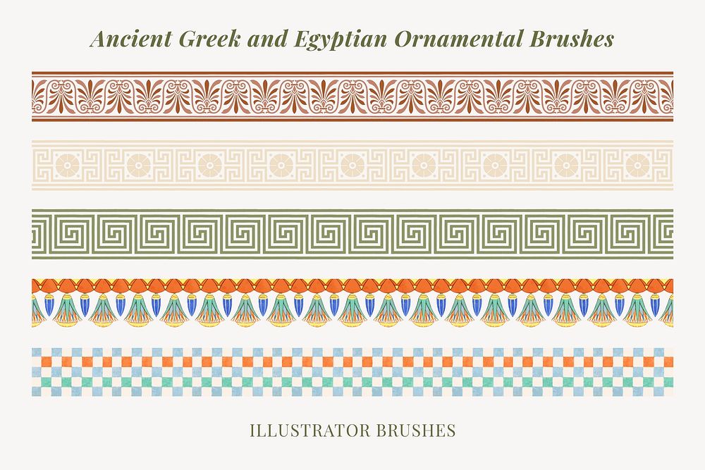 Ancient pattern illustrator brush Greek and Egyptian seamless pattern vector add-on set