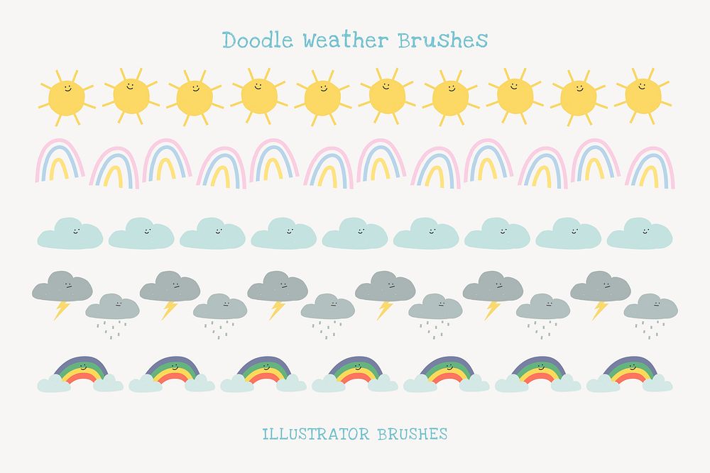 Cute pattern illustrator brush weather doodle vector add-on set