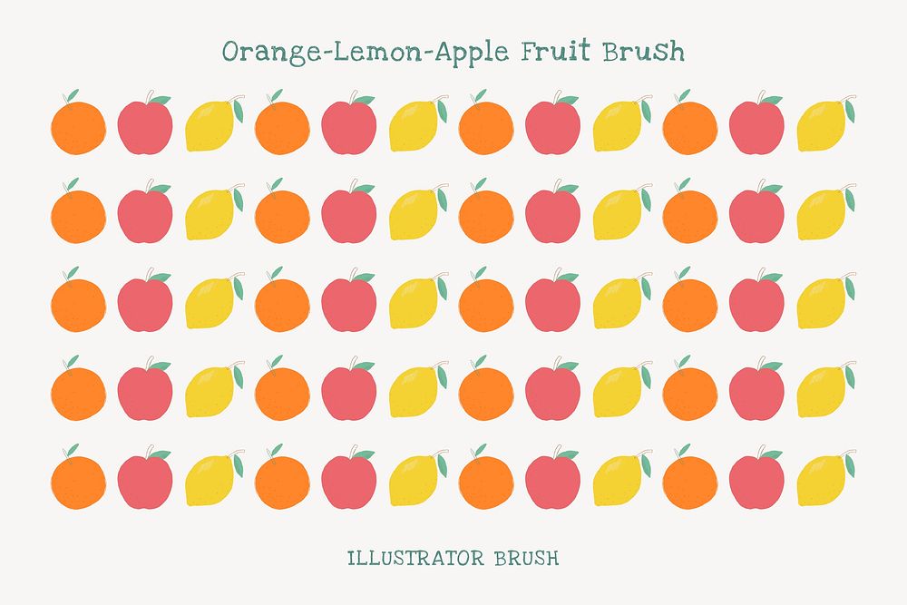 Fruit illustrator brush, orange lemon apple, vector seamless pattern set