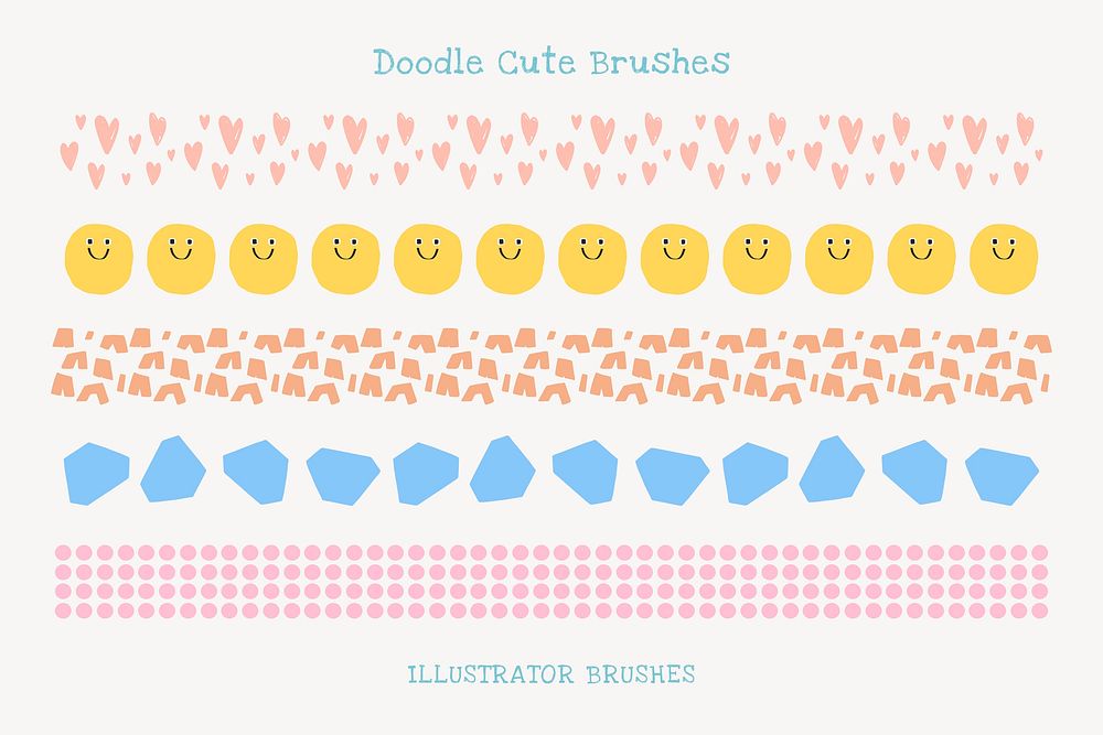 Illustrator brush, cute doodle, vector seamless pattern set