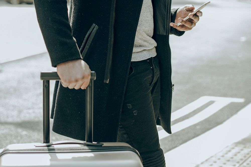 Traveler with a suitcase, vivid tone