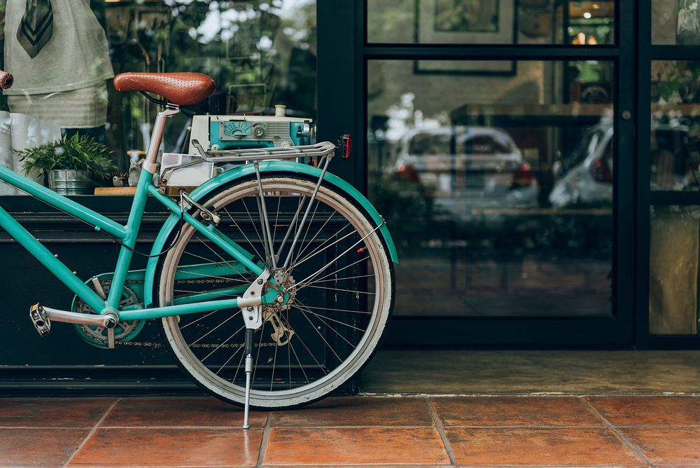 Coffee shop and bike, vivid tone filter