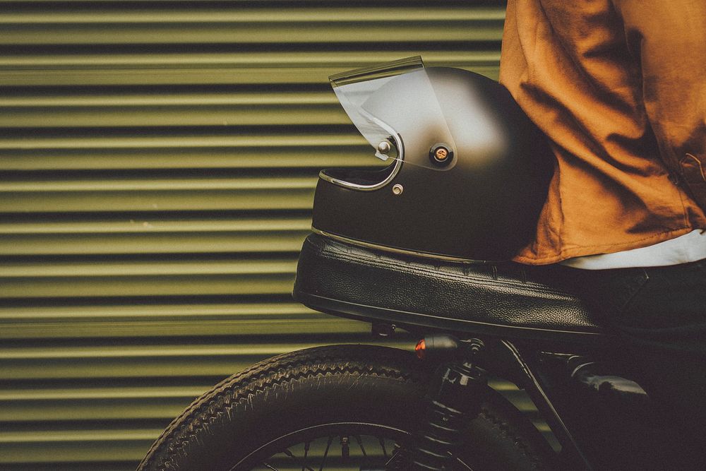 Helmet on motorcycle, vintage tone filter