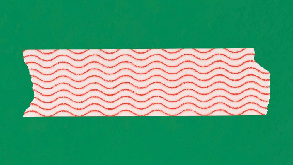 Cute washi tape collage element, red wave pattern