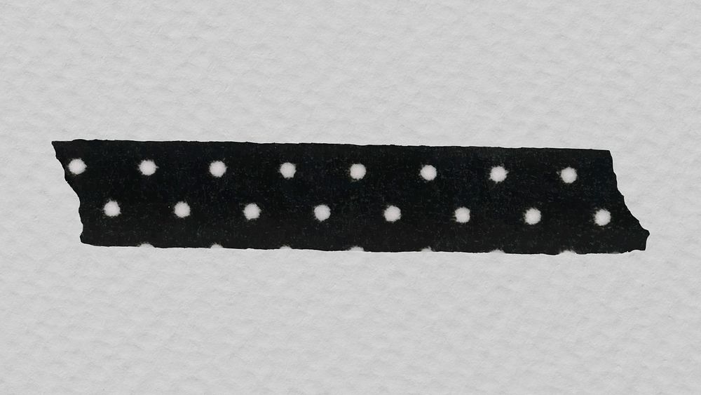Black washi tape clipart, polka dot patterned collage element