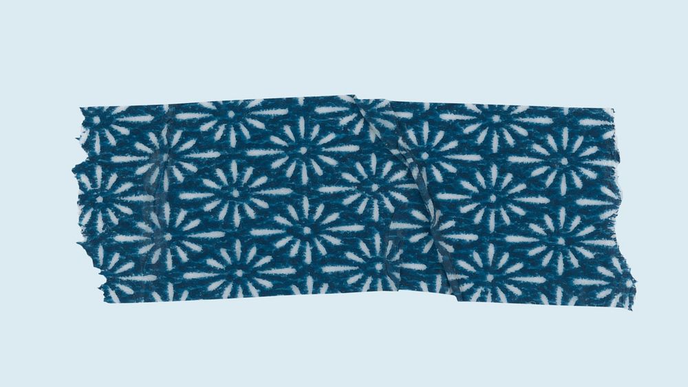 Blue washi tape sticker, vintage pattern collage element psd