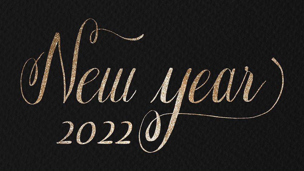 New year 2022 desktop wallpaper, HD gold glitter sequin text background vector