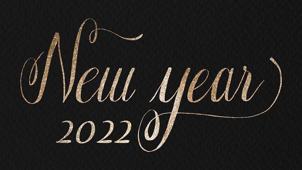 New year 2022 desktop wallpaper, HD gold glitter sequin text background psd
