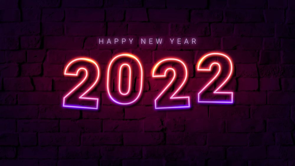 2022 neon desktop wallpaper, high resolution new year HD background vector